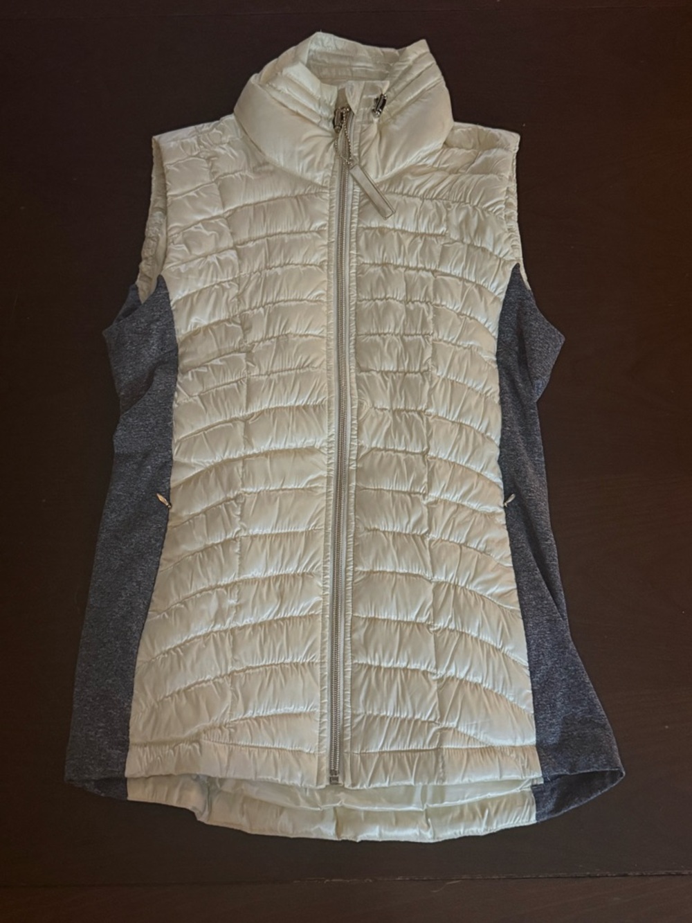 Calvin Klein White Quilted Sleeveless Puffer Vest with Charcoal Panels